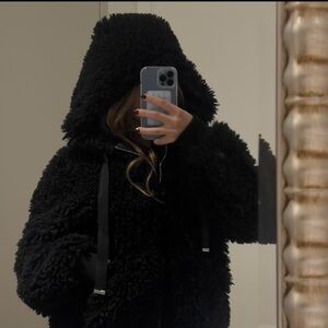 Black Teddy Zip Up Jacket with Hood